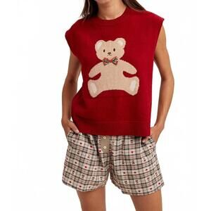 NEW WISHLIST teddy bear sweater vest in red